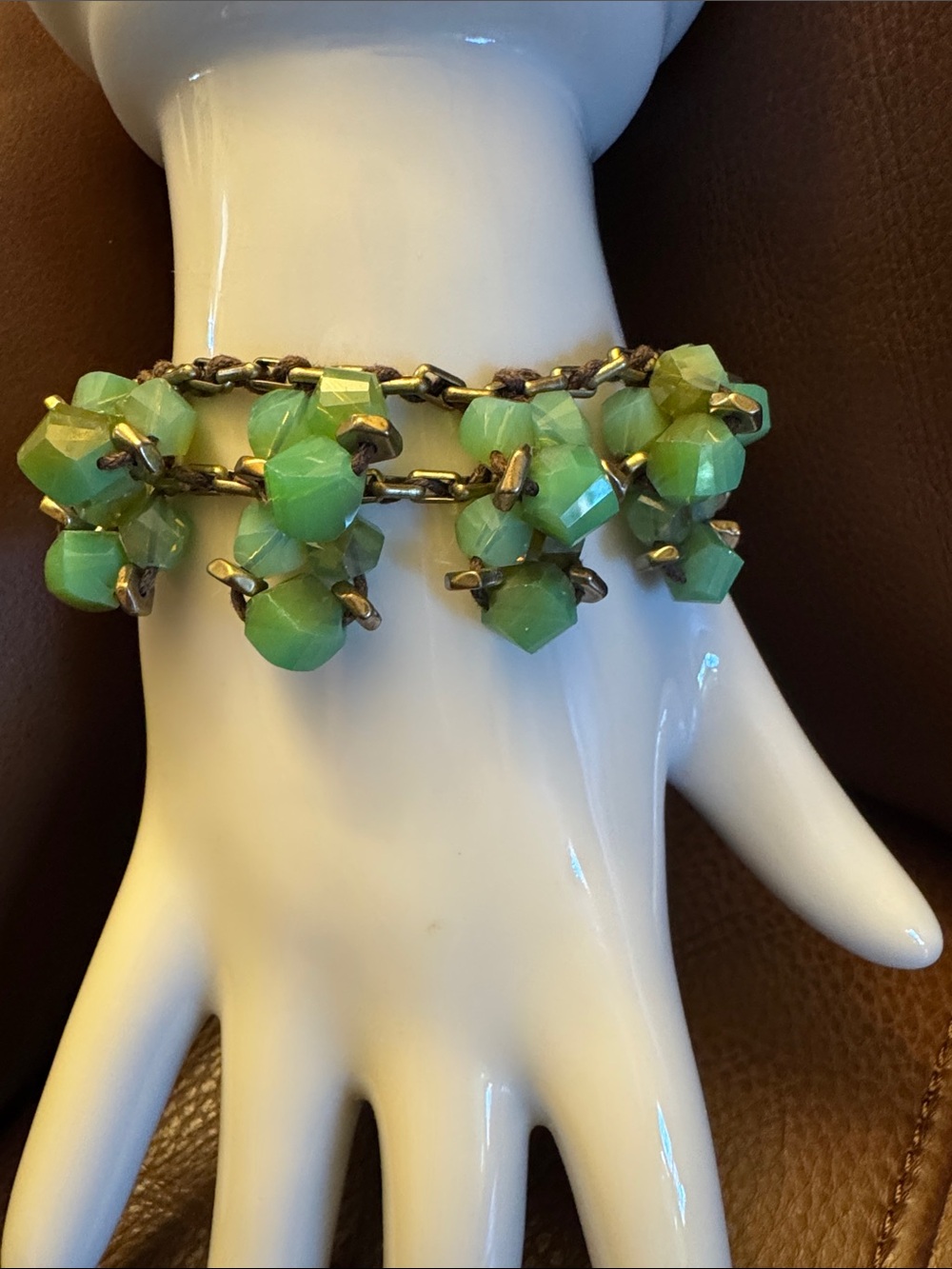 Kenneth Cole NY double strand mint green cube glass beads brass tone bracelet